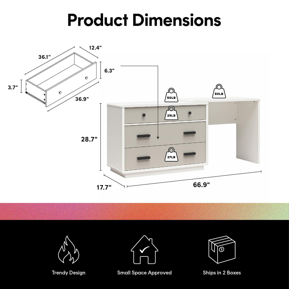 Valencia - 3 Drawer Dresser And Desk - Taupe