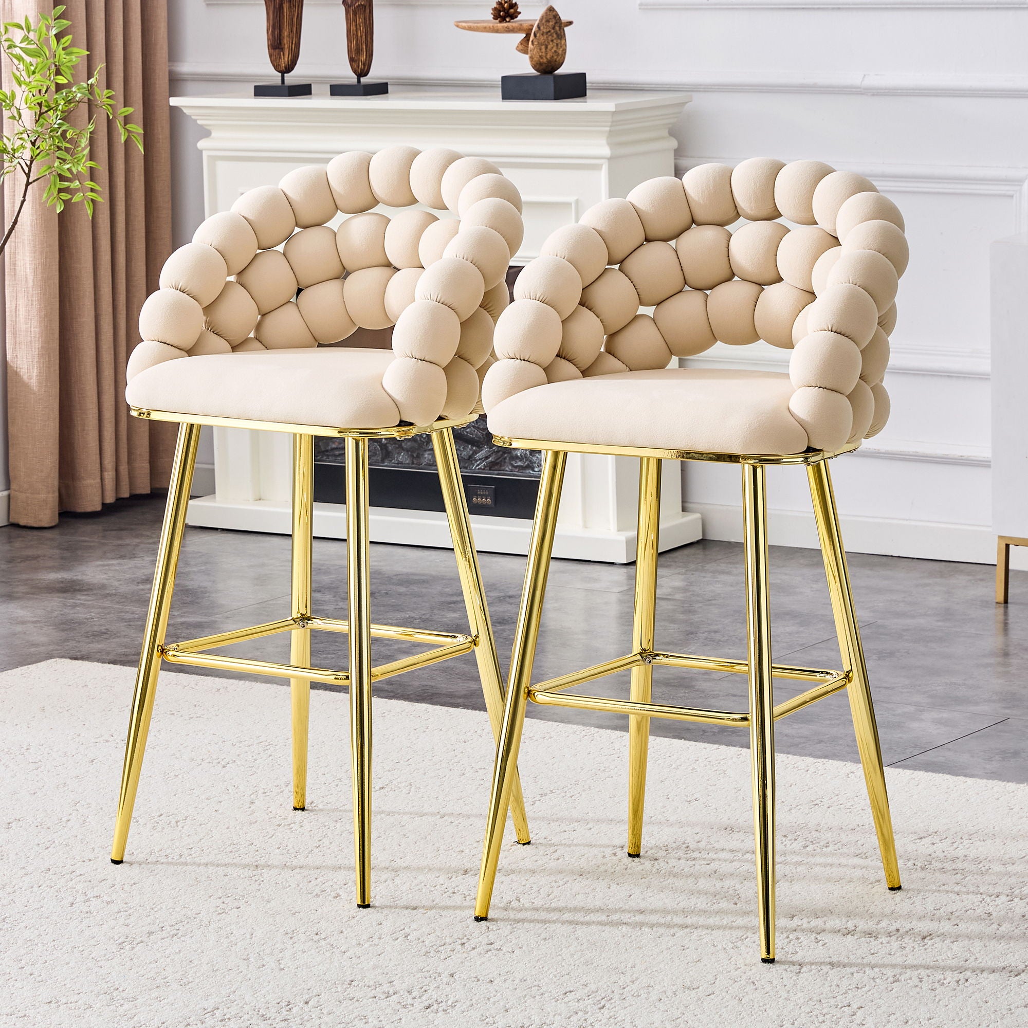 Bubble, Ball Chain Tufted Bar Chairs For Kitchen Island &amp; Home Bar (Set of 2)