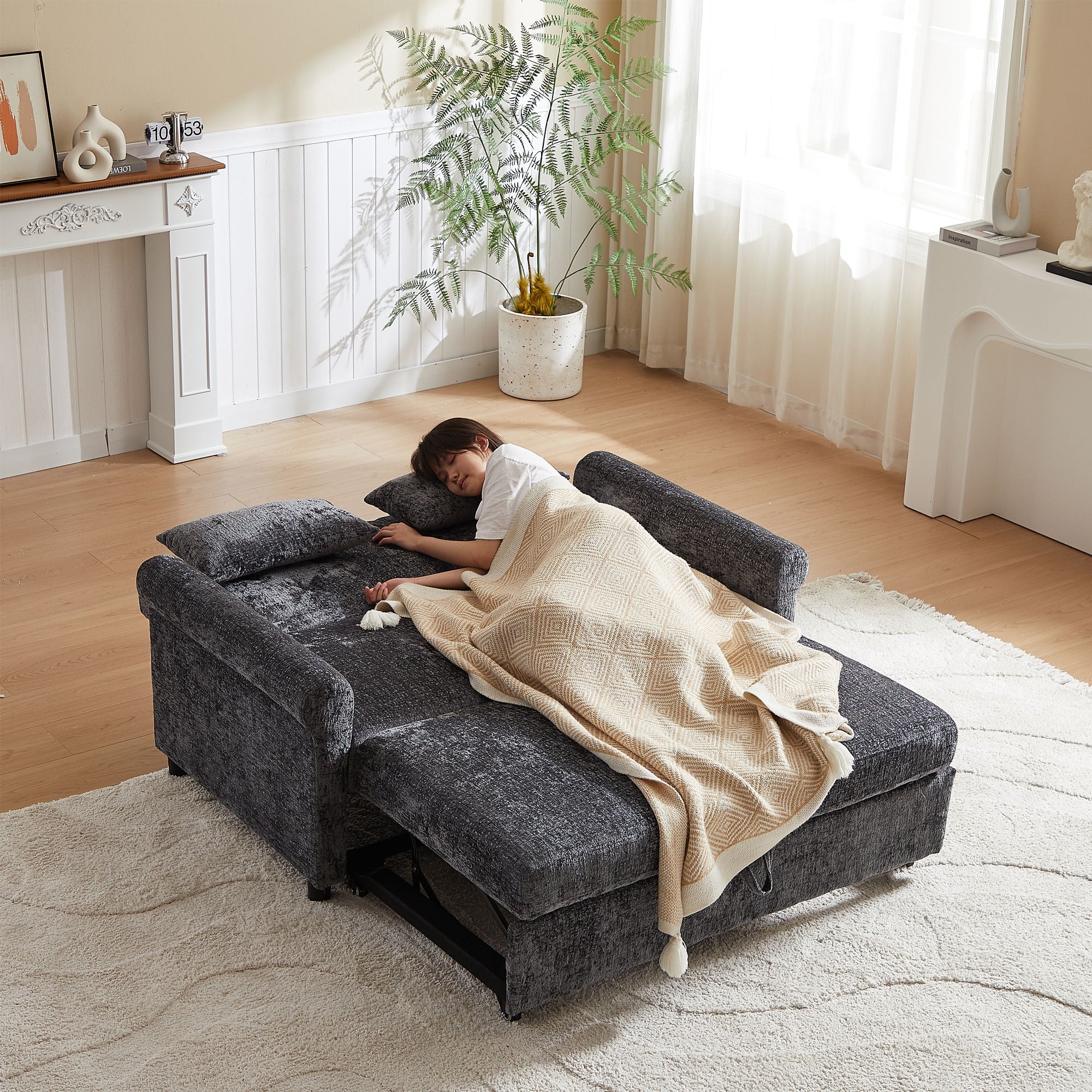 Loveseat Sofa Bed, Pull - Out Couch Sleeper &amp; 2 Pillows