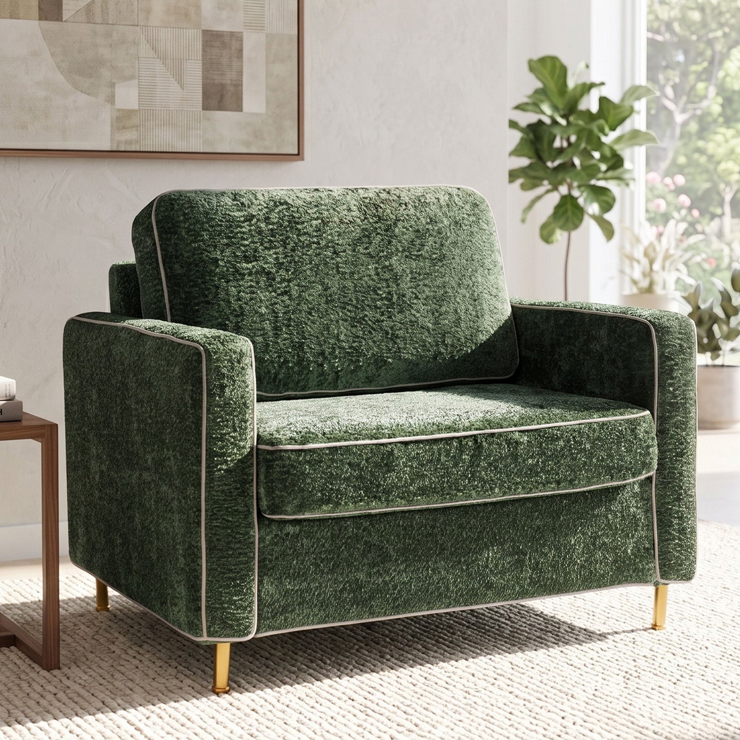Accent Chair Upholstered Single Sofa With Square Arms, Sewn Pillow Back For Living Room