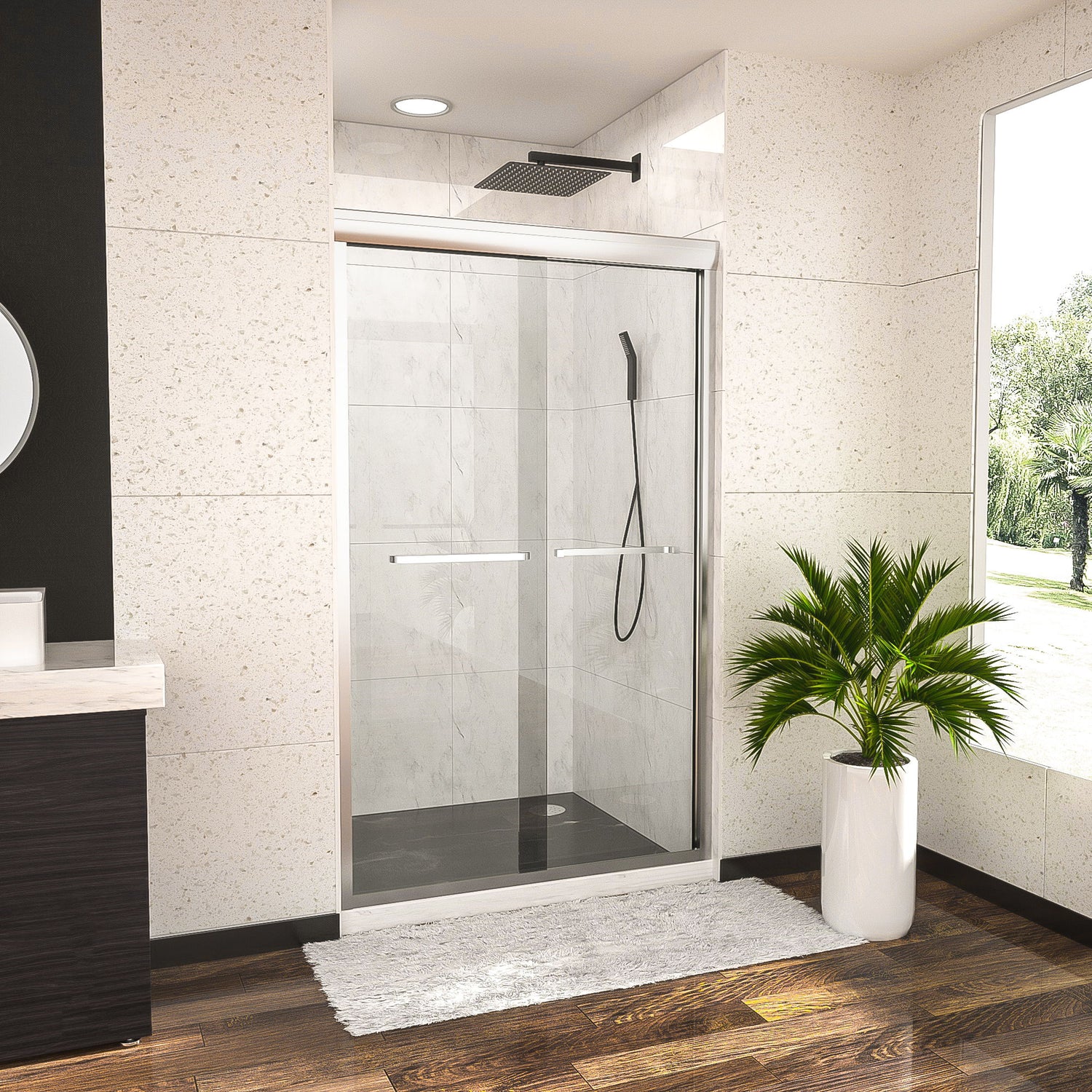 Modern Double Sliding Shower Enclosure, Tempered Glass