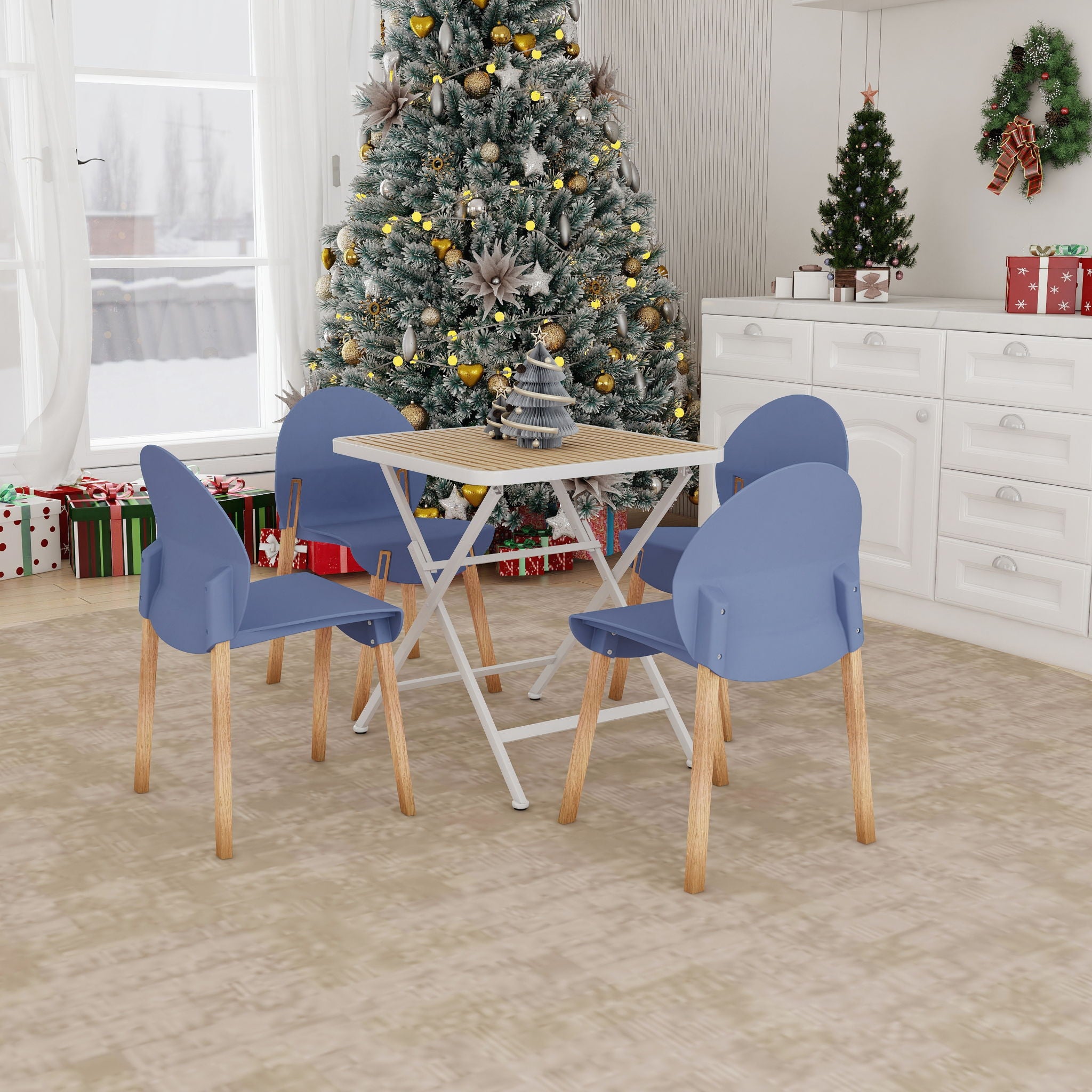 4 Piece Set Of Single Chairs With A Folding Square Table