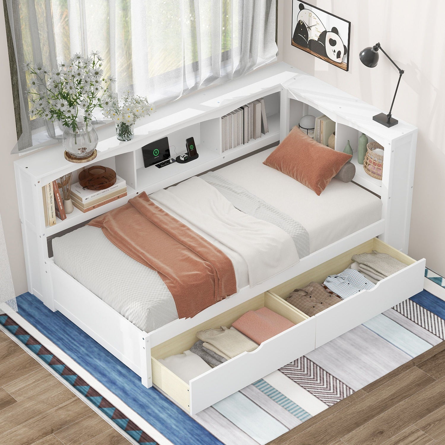 Daybed With 2 Storage Drawers, Storage Cabinets, USB Ports