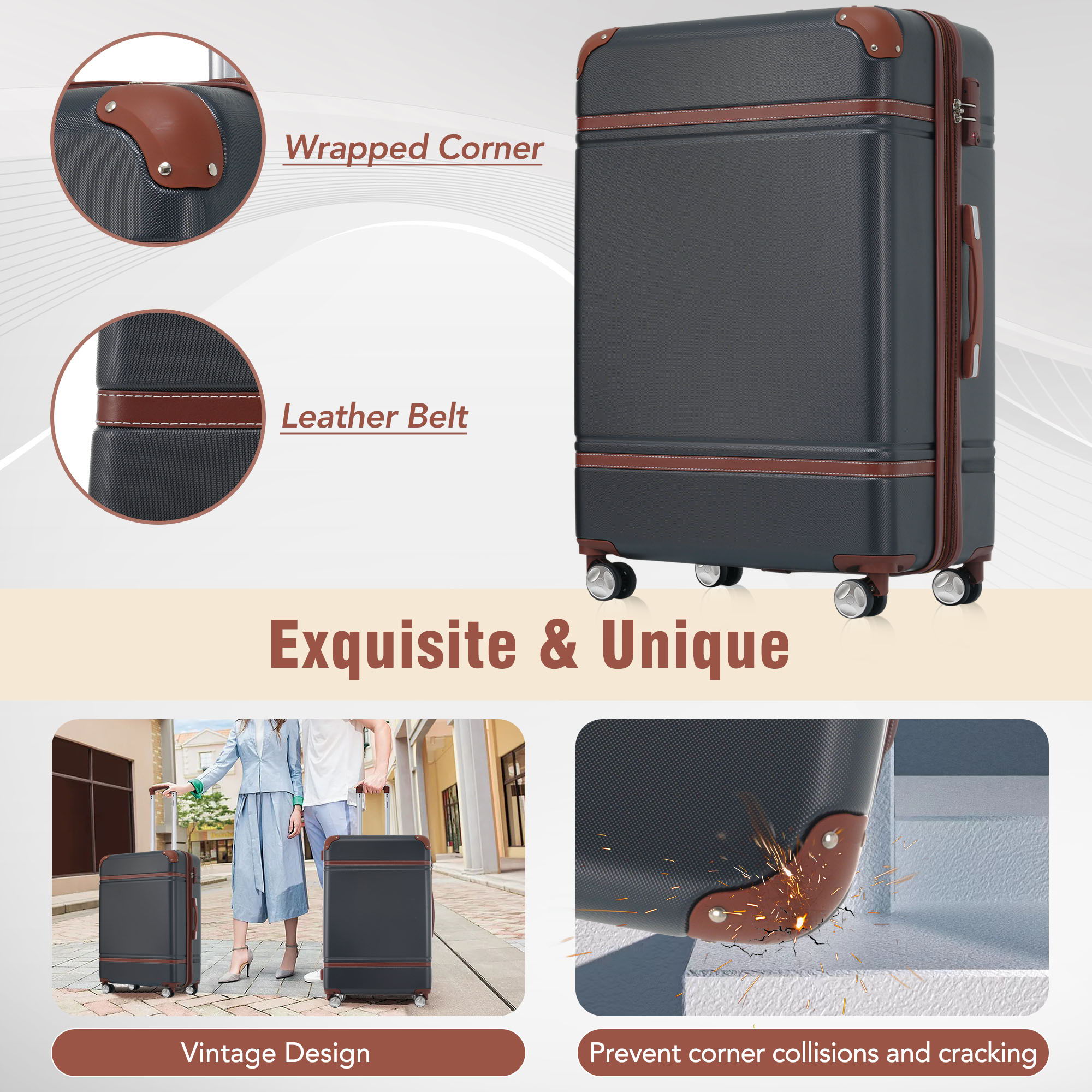 Hardshell Luggage Sets 3 Pieces 20&quot; / 24&quot; Luggages And Cosmetic Case Spinner Suitcase With Tsa Lock Lightweight