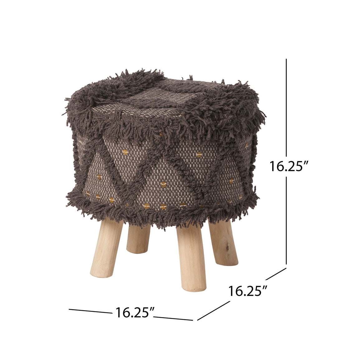 Roja - Handcrafted Wool &amp; Cotton Foot Stool With Eucalyptus Wood Frame - Dark Brown