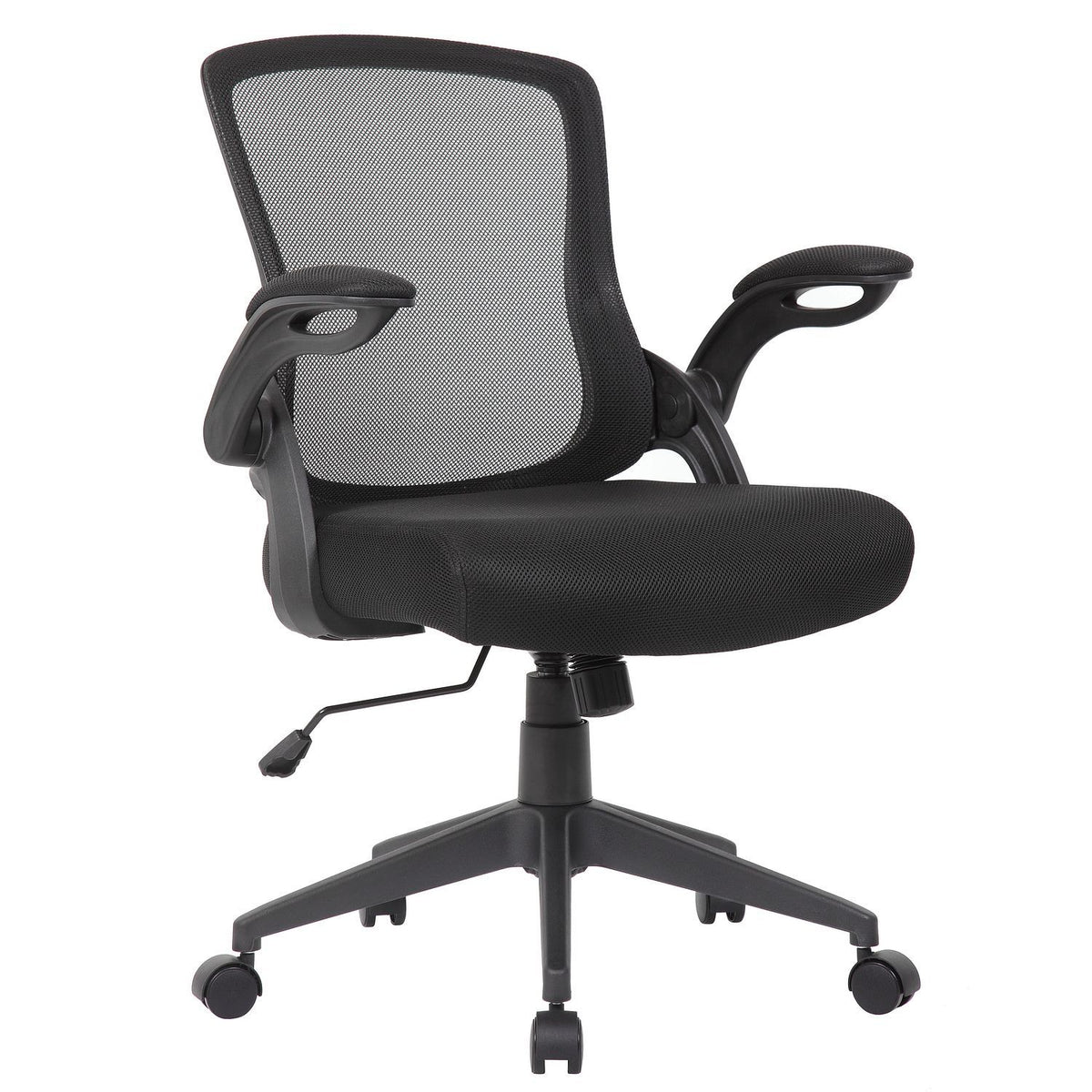 Office Chair &amp; Mid Back Design, Adjustable Height And Foldable Armrests - Black