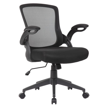Office Chair &amp; Mid Back Design, Adjustable Height And Foldable Armrests - Black