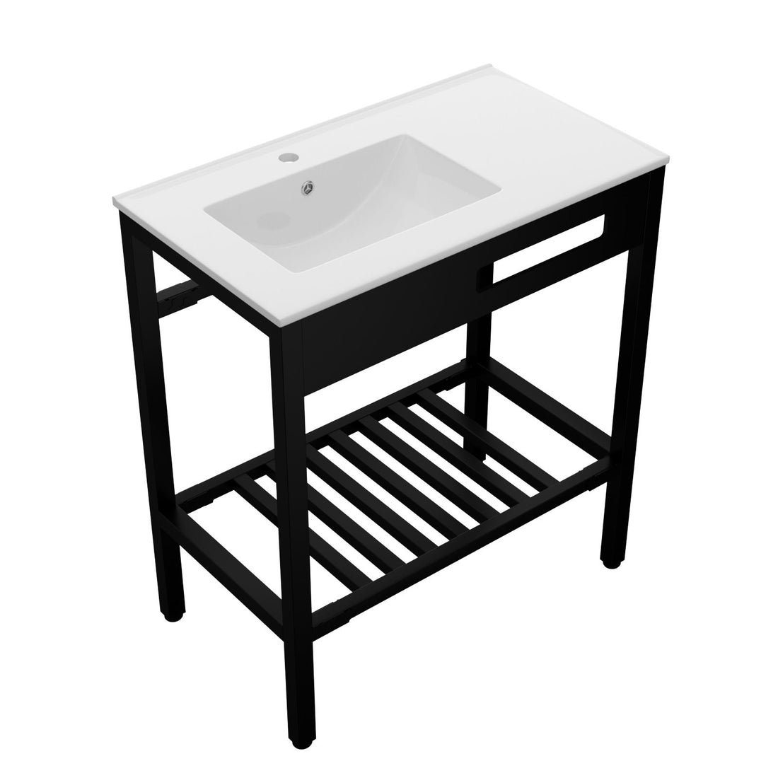Console Sink With Legs, 32&quot; X 18.5&quot;, Durable Porcela With Support - White / Black