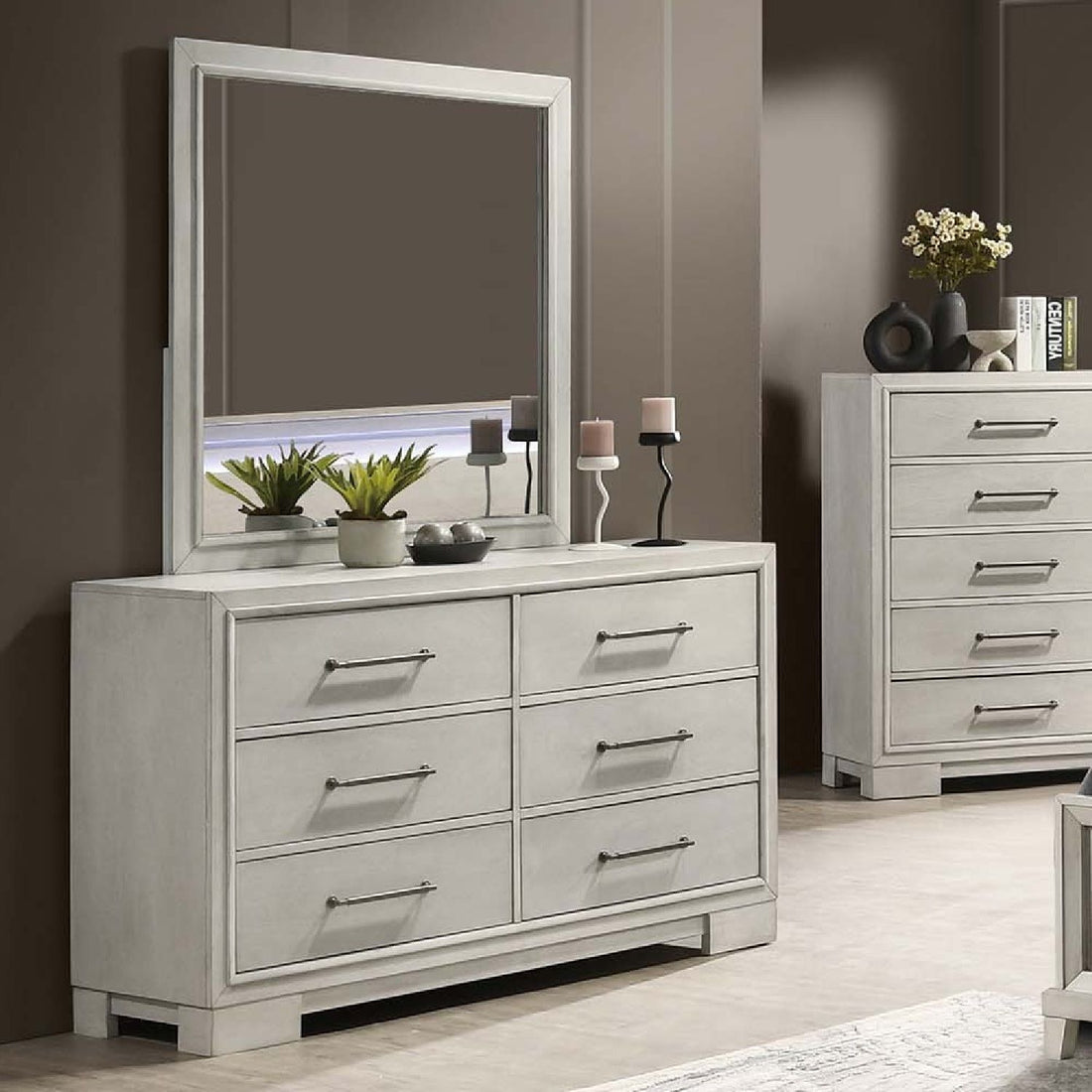 Dresser With Square Legs And Sleek Handles - Antique White