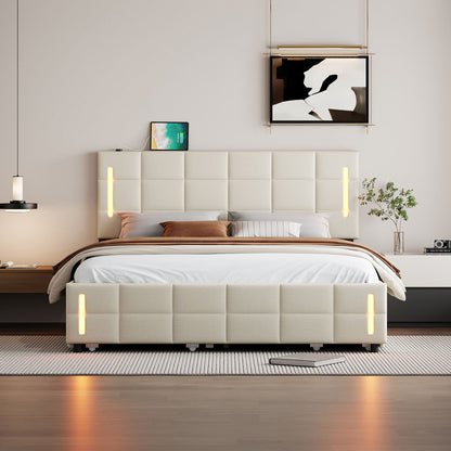 Upholstered Platform Bed With Trundle &amp; Drawers
