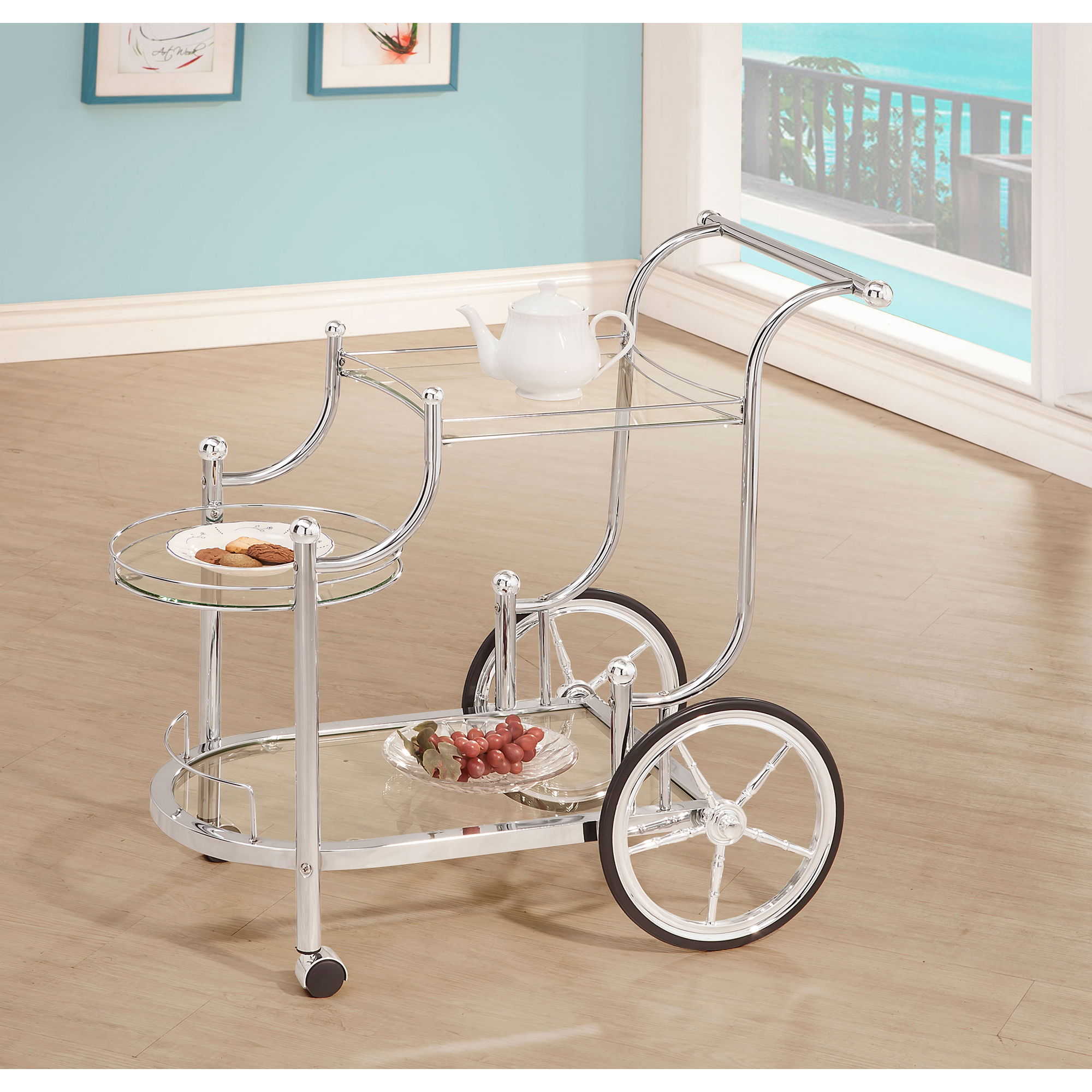 Reia - 3 Tier Cart With Casters &amp; Tempered Glass Design - Chrome