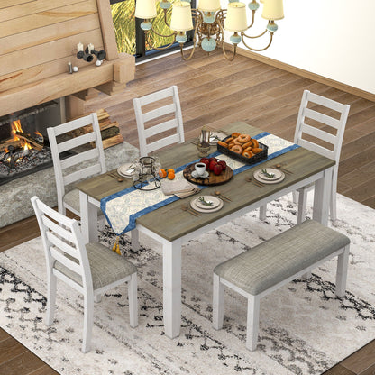 6 Piece Dining Set With 4 Upholstered Chairs &amp; Bench - Brown / Whitewash
