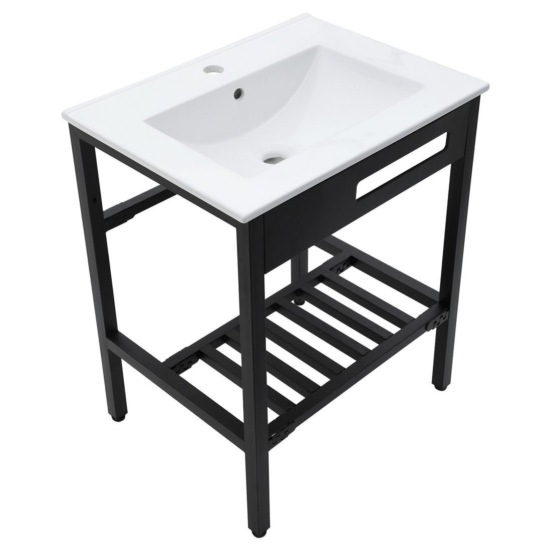 Console Sink With Legs, 24&quot; X 18&quot;, Durable Porcela With Frame - White / Black