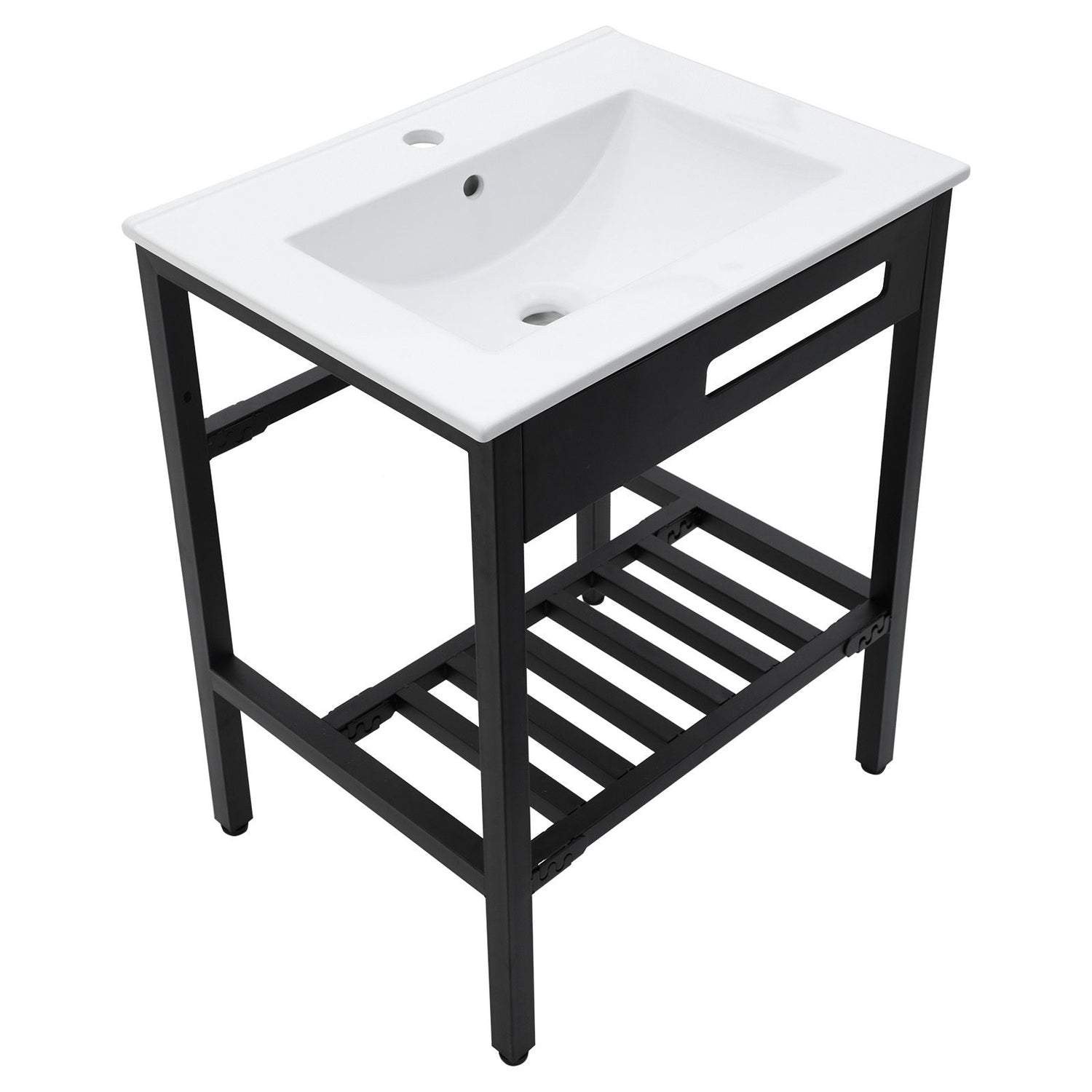 Console Sink With Legs, 24&quot; X 18&quot;, Durable Porcela With Frame - White / Black