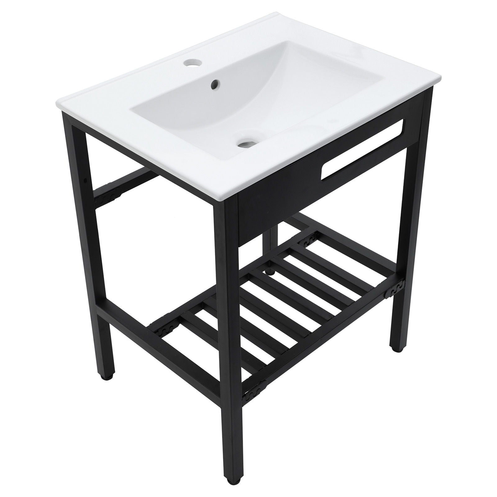 Console Sink With Legs, 24&quot; X 18&quot;, Durable Porcela With Frame - White / Black