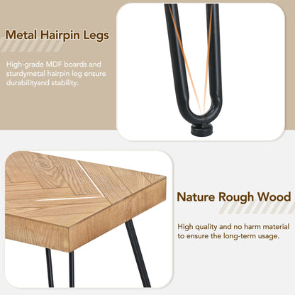 Modern Coffee Table Tea Table, Thicken Cocktail Table With With Chevron Pattern &amp; Metal Hairpin Legs For Living Room - Natural