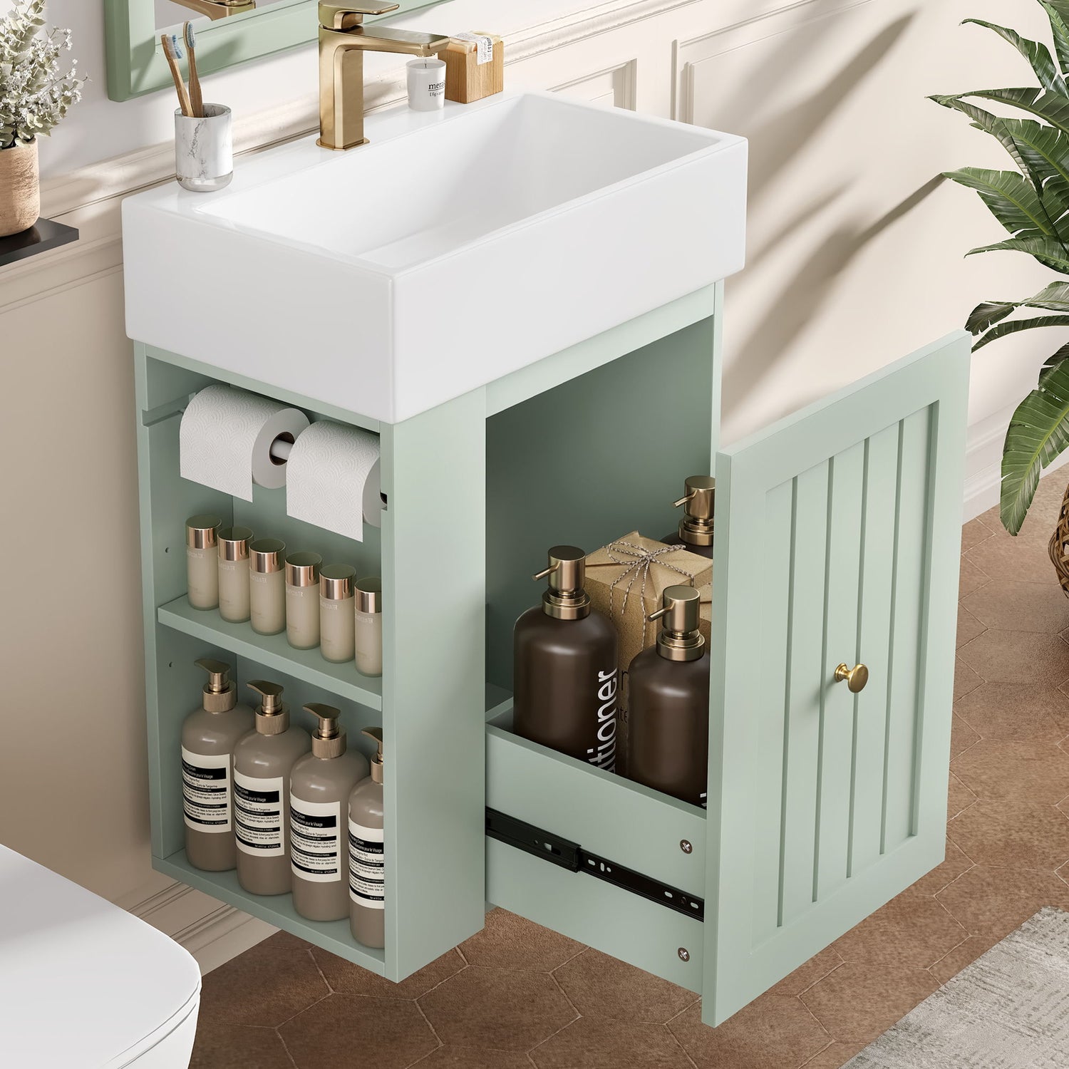 Modern Bathroom Vanity With Sink, Storage Cabinet, Drawer &amp; Side Shelf