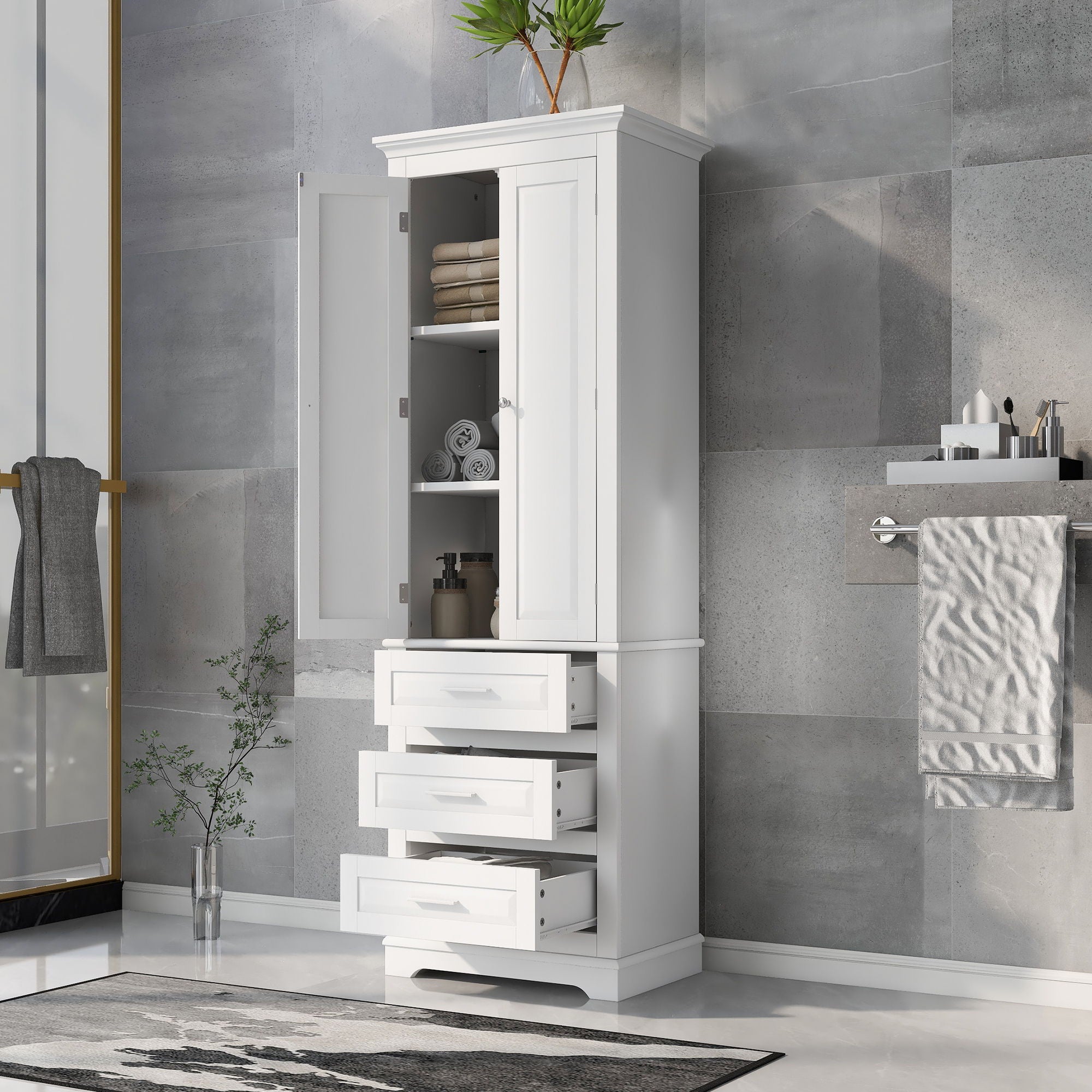 Storage Cabinet With 3 Drawers For Bathroom