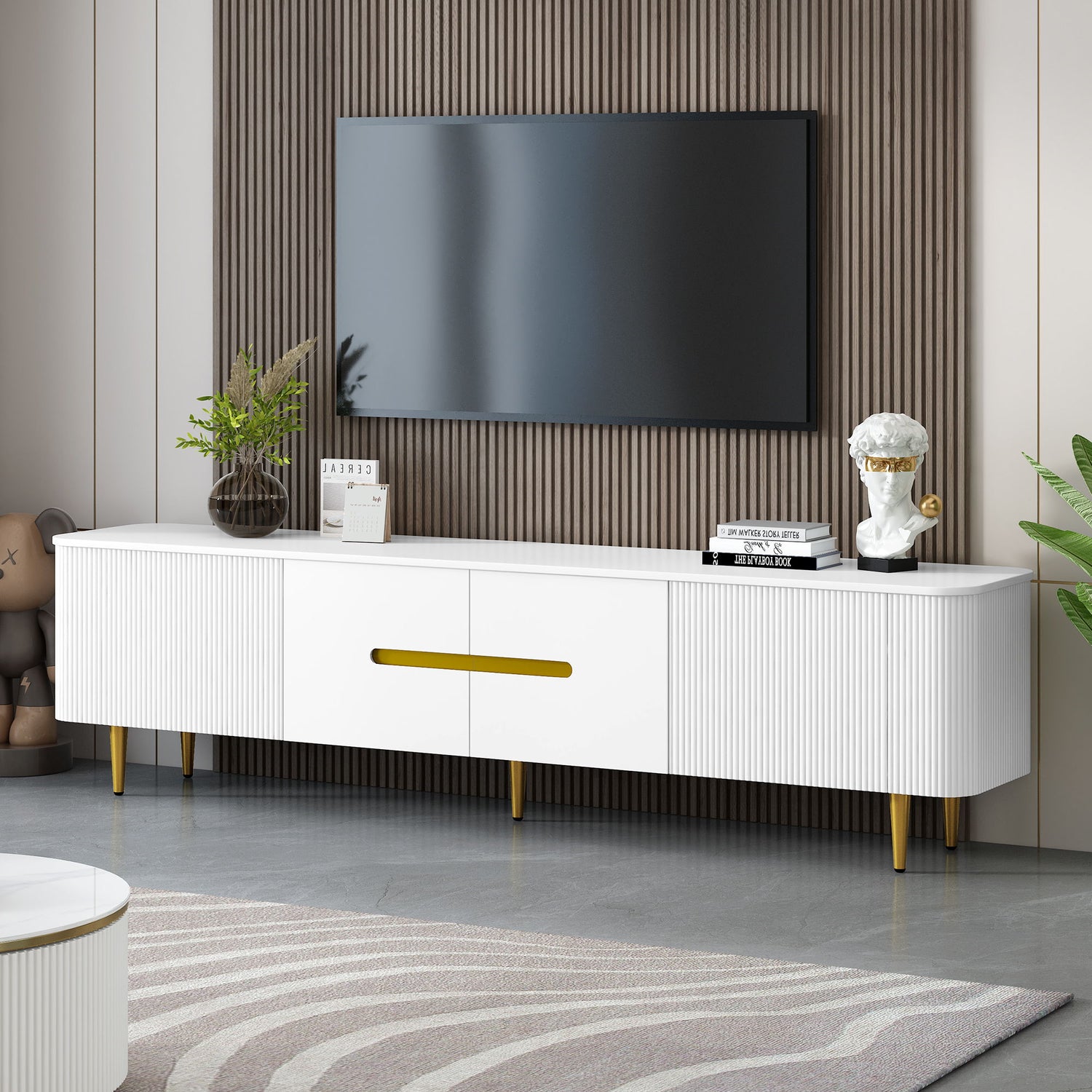 Minimalist TV Stand For TVs Up To 85&quot;, Modern Entertainment Center Media Console With 4 Spacious Cabinets For Living Room