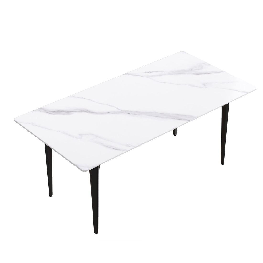 70.87&quot; Modern Artificial Stone White Straight Edge Black Metal Leg Dining Table, Can Accommodate 6-8 People - White / Black