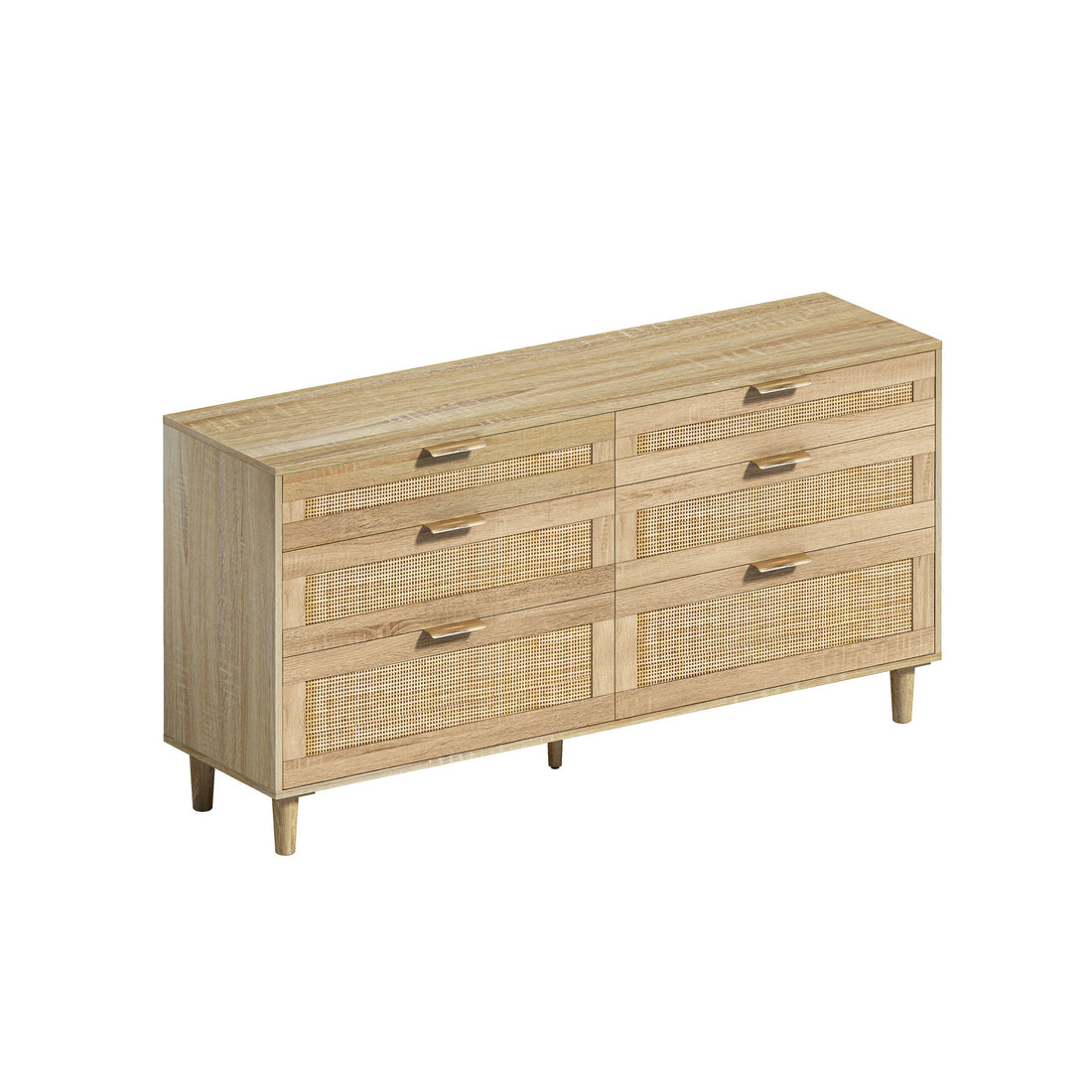 Rattan Dresser With 6 Drawers, Wooden Legs &amp; Metal Handle