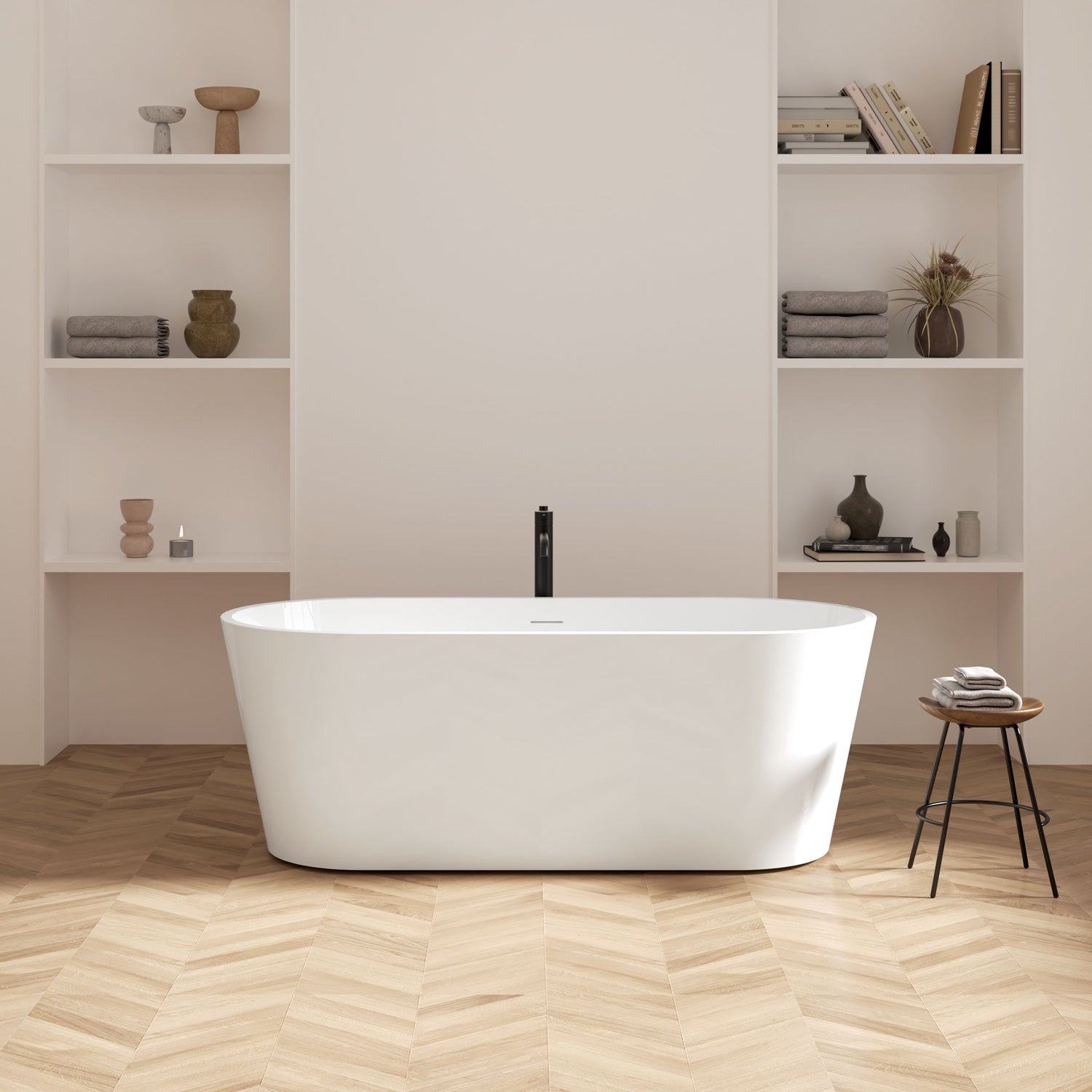 Freestanding Bathtub, Modern &amp; Contemporary Design Soaking Tub With Brushed Nickel Pop-Up Drain And Minimalist Design Overflow