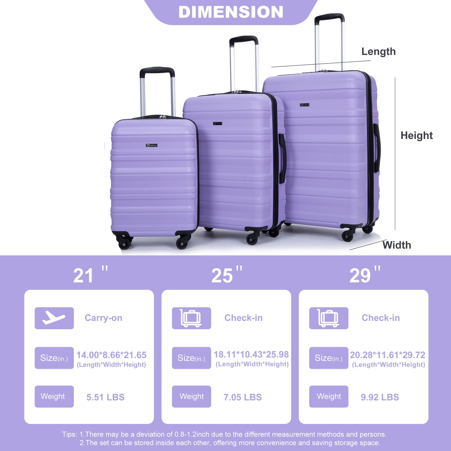 Expandable 3 Piece Luggage Sets Lightweight &amp; Durable Suitcase, Spinner Wheels, Tsa Lock