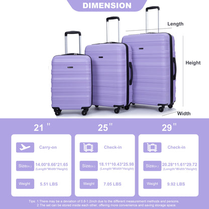 Expandable 3 Piece Luggage Sets Lightweight &amp; Durable Suitcase, Spinner Wheels, Tsa Lock