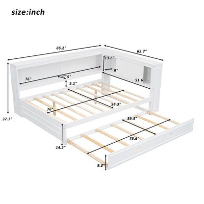 Daybed With Storage Shelves, LED, USB, And Trundle