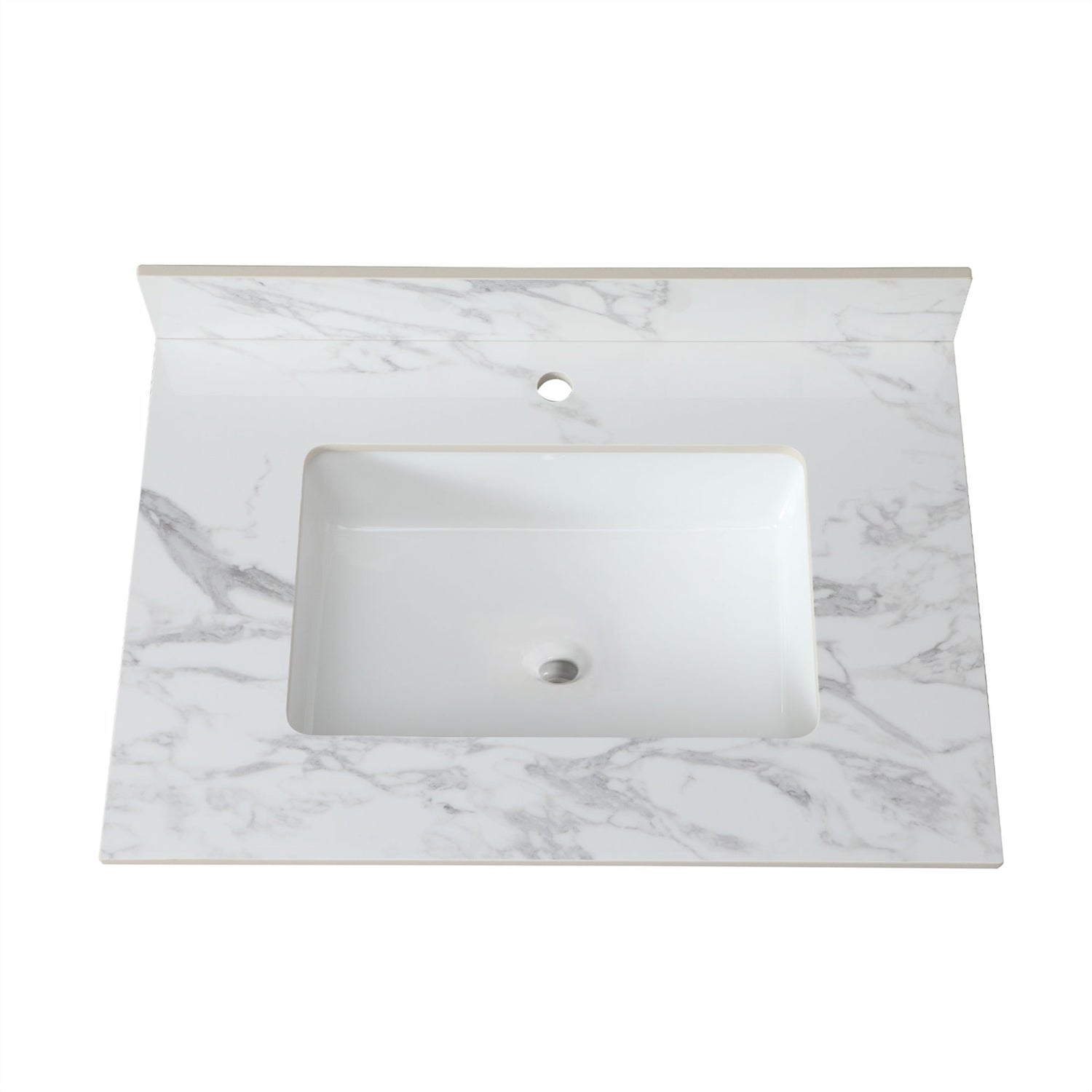 Elegant Bathroom Vanity Top With Rectangular Ceramic Sink And Backsplash