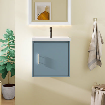 Floating Bathroom Vanity Combo, Wall Mounted Cabinet With Sink &amp; Soft Close Doors For Small Bathrooms