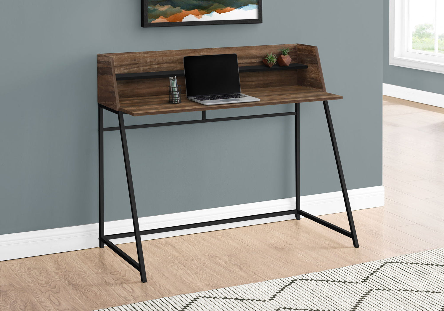 Computer Desk For Home Office, Laptop, Storage Shelves, Marble Look Contemporary &amp; Modern
