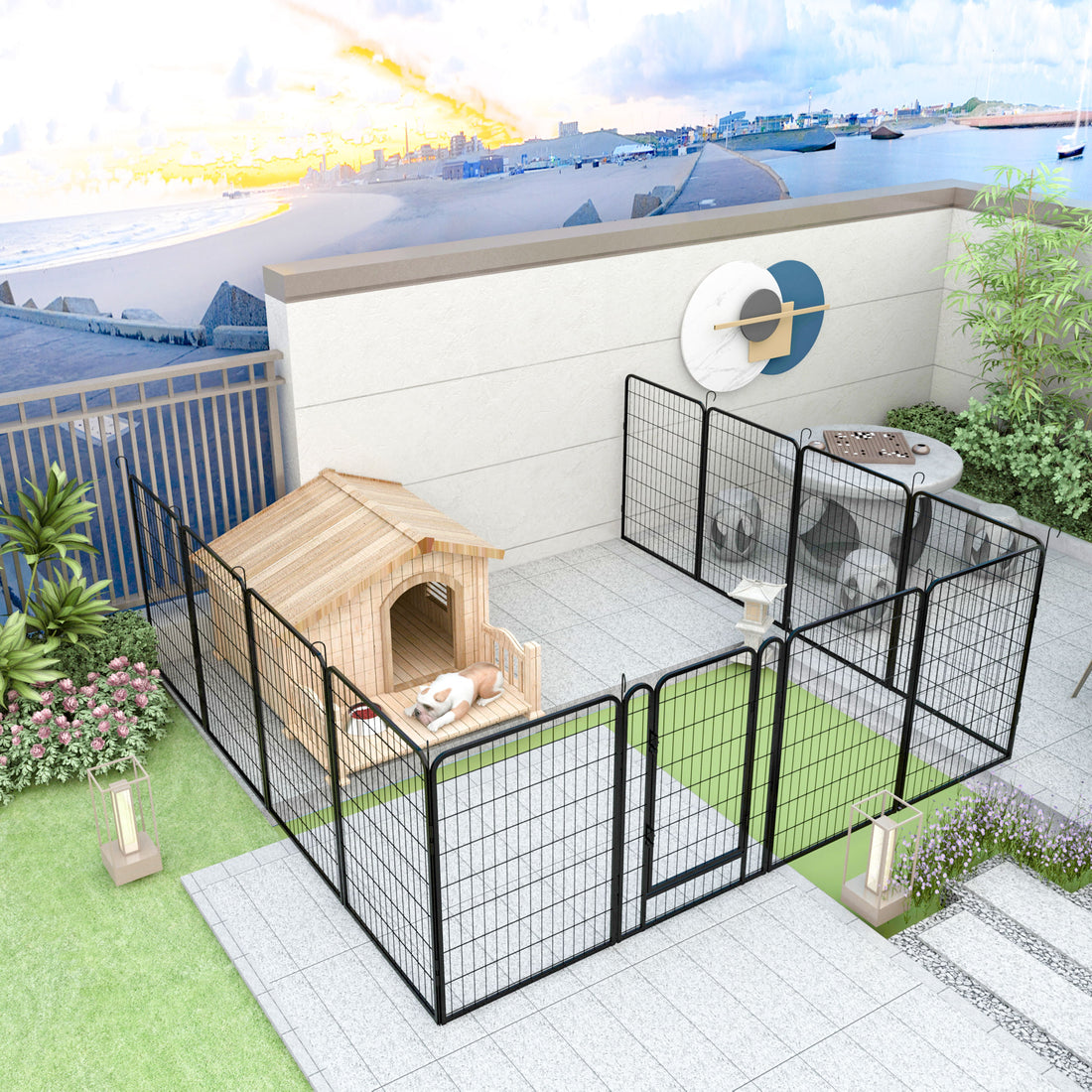 81.1&quot; 12 Panels Heavy Duty Metal Playpen With Door, Dog Fence Pet Exercise Pen For Outdoor - Black