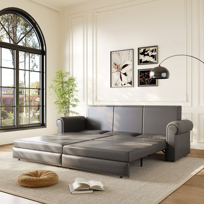 3 In 1 Convertible Sleeper Sofa With Nailhead Trim &amp; Rolled Arm