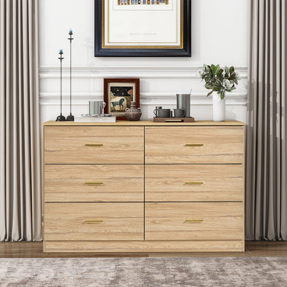 Modern 6 Drawer Dresser For Bedroom, Ample Storage Wide Chest Of Drawers, Sturdy &amp; Safe