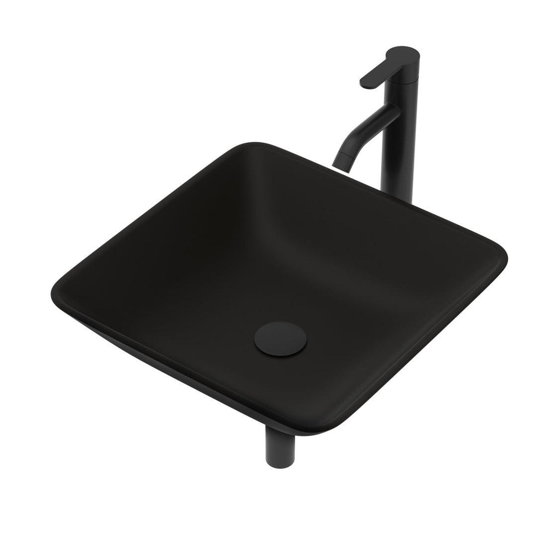 Artistic Vessel Sink With Faucet And Pop Up Drain - Matte Black
