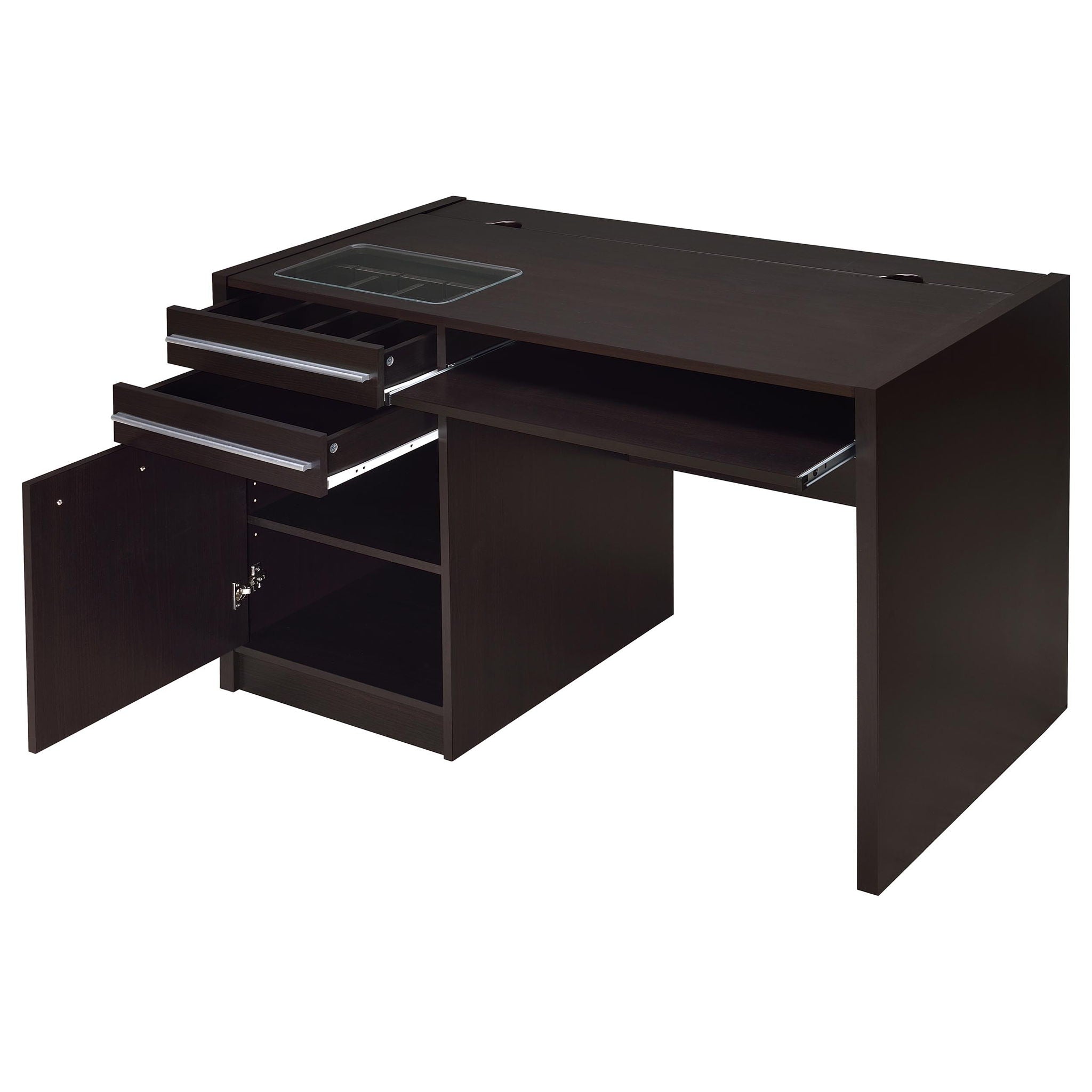 Maxim - 2 Drawer Computer Desk With Lift Top Storage And Power Outlet - Cappuccino