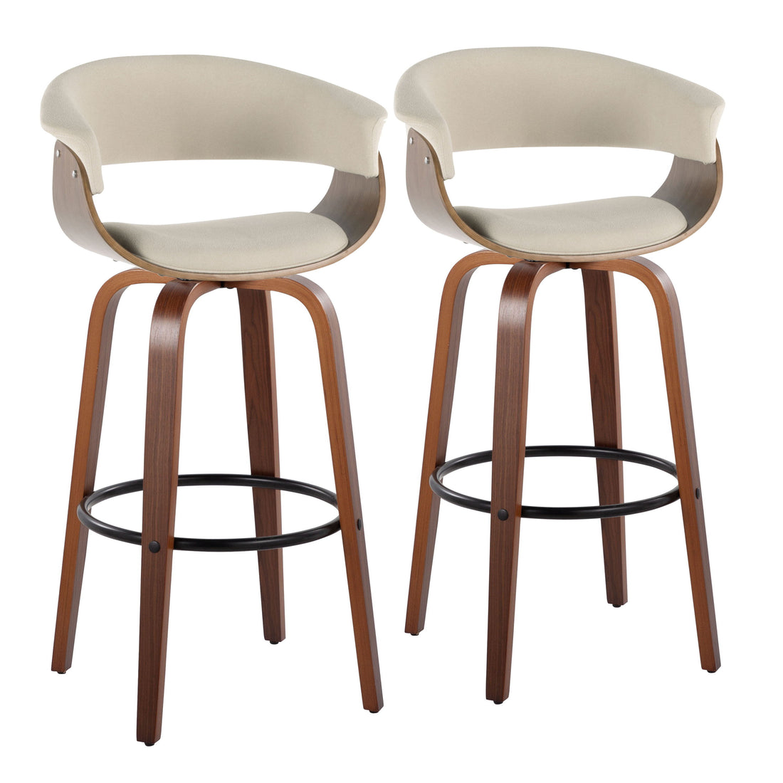 Vintage Mod - Mid Century Modern Fixed Height Barstool With Swivel &amp; Round Footrest (Set of 2)