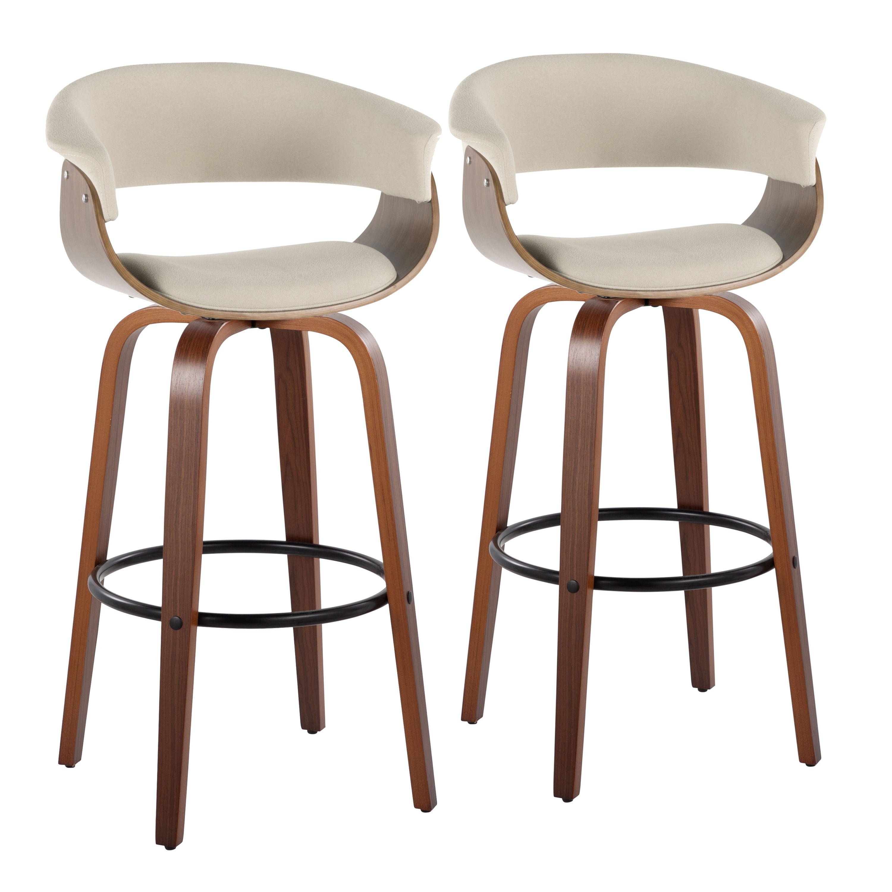 Vintage Mod - Mid Century Modern Fixed Height Barstool With Swivel &amp; Round Footrest (Set of 2)