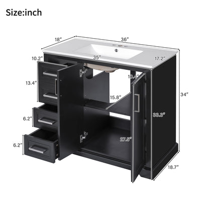 Bathroom Vanity With Sink, Soft Close Doors, Adjustable Shelf &amp; 3 Drawers