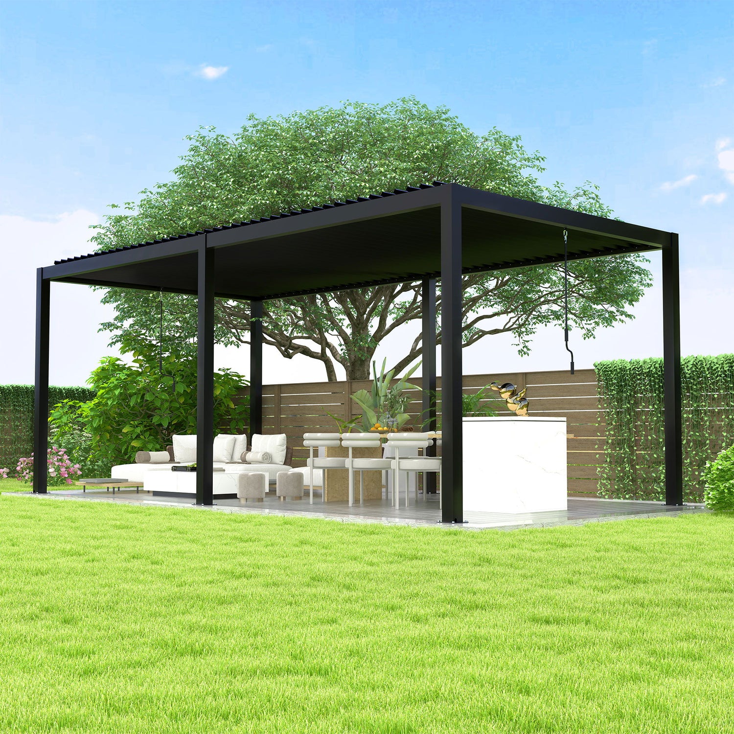 Louver Pergola Steel Louvers &amp; Frame - Black