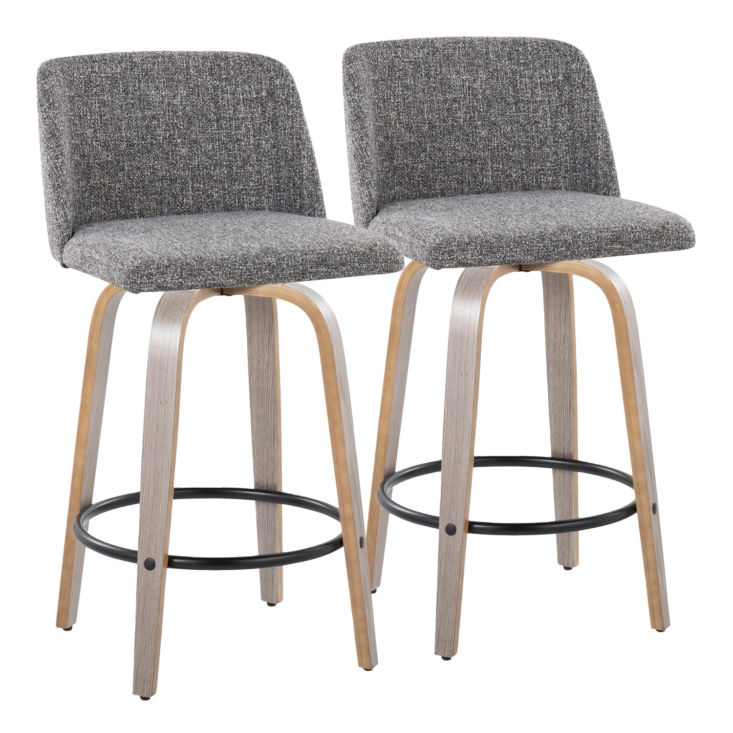 Toriano - Contemporary Fixed Height Counter Stool With Swivel &amp; Round Footrest (Set of 2)
