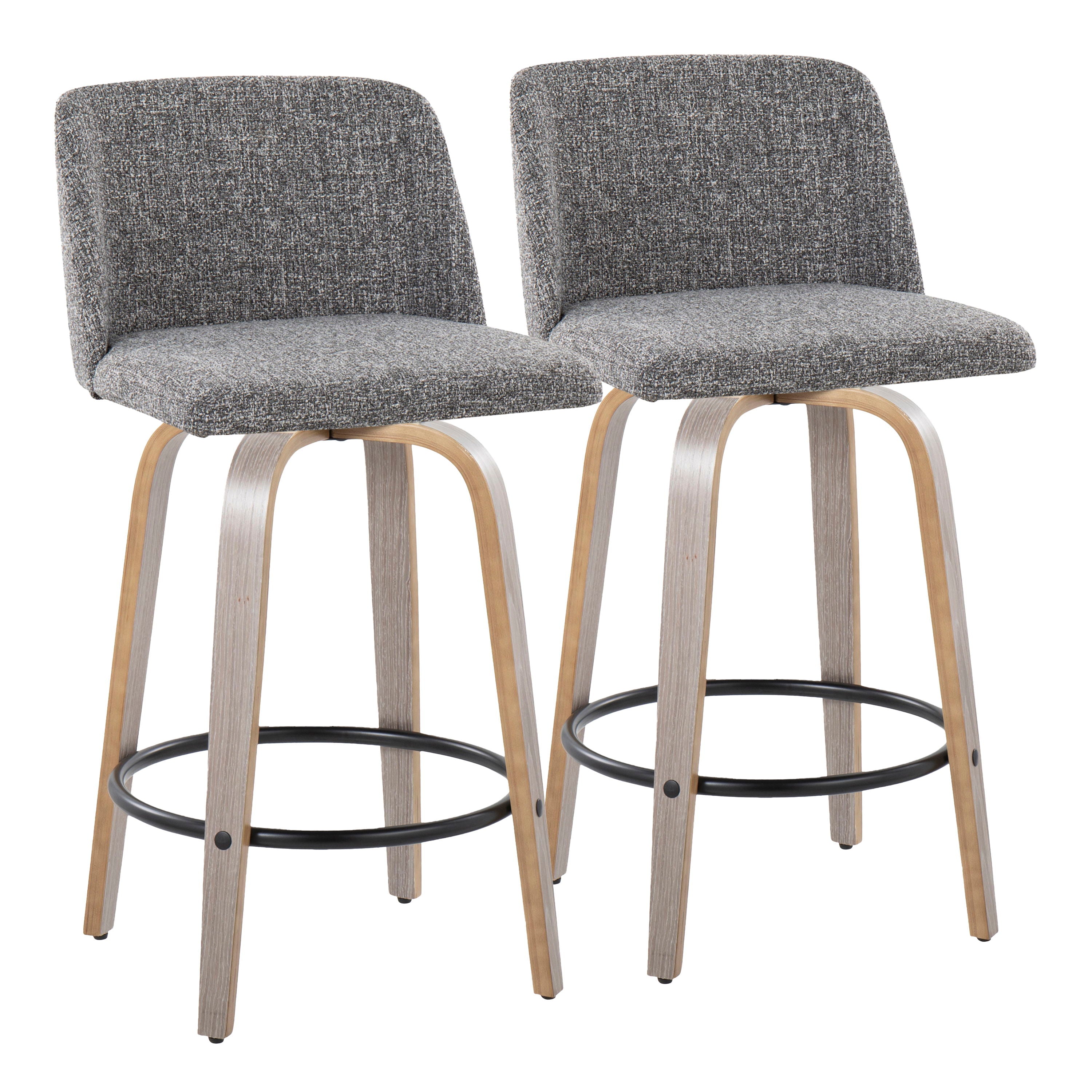 Toriano - Contemporary Fixed Height Counter Stool With Swivel &amp; Round Footrest (Set of 2)