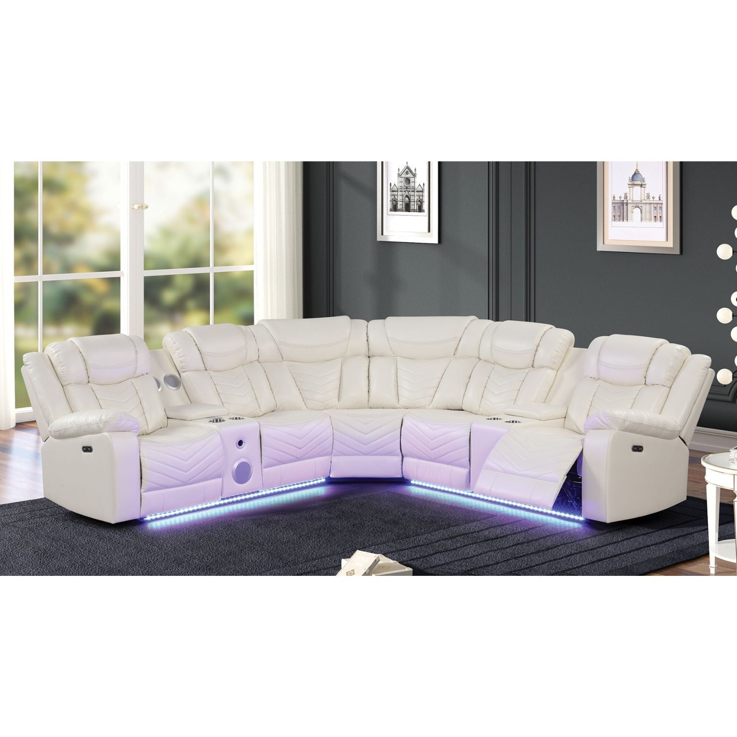 Challenger - Recliner Sectional Sofa, Built In USB, C Ports &amp; Bluetooth