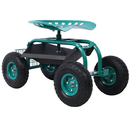 Rolling Garden Scooter Cart Seat With Wheels, 360 Swivel, Tool Tray