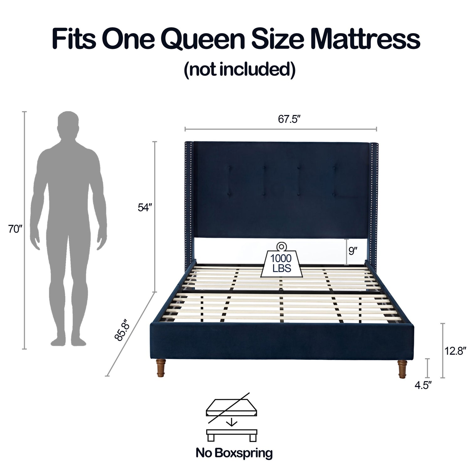 Peyton - Upholstered Bed With 54&quot; High Headboard, Traditional Hand Buttoned Tufting