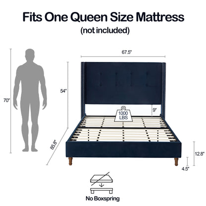 Peyton - Upholstered Bed With 54&quot; High Headboard, Traditional Hand Buttoned Tufting