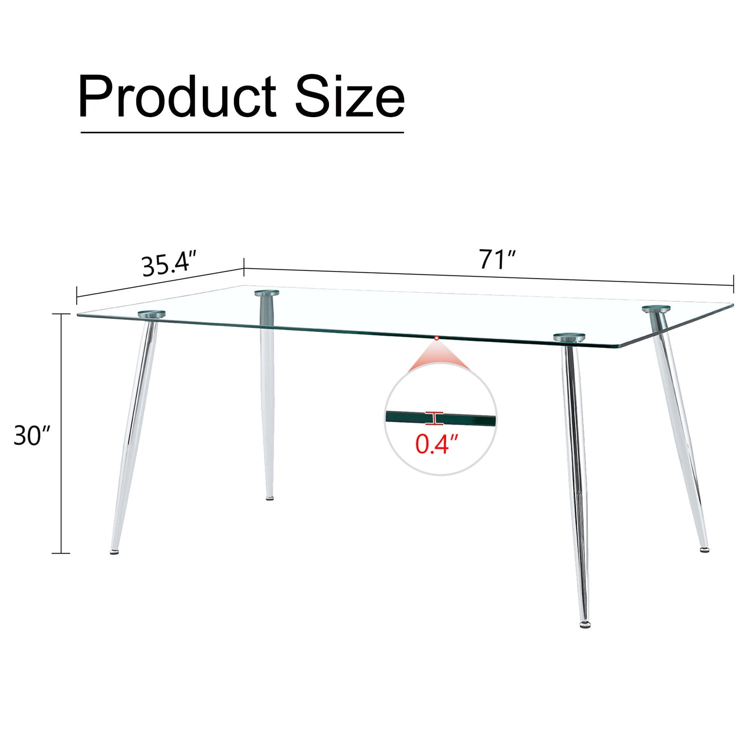Modern Rectangular Glass Dining Table For 4 - 6 People With Tempered Glass Countertop