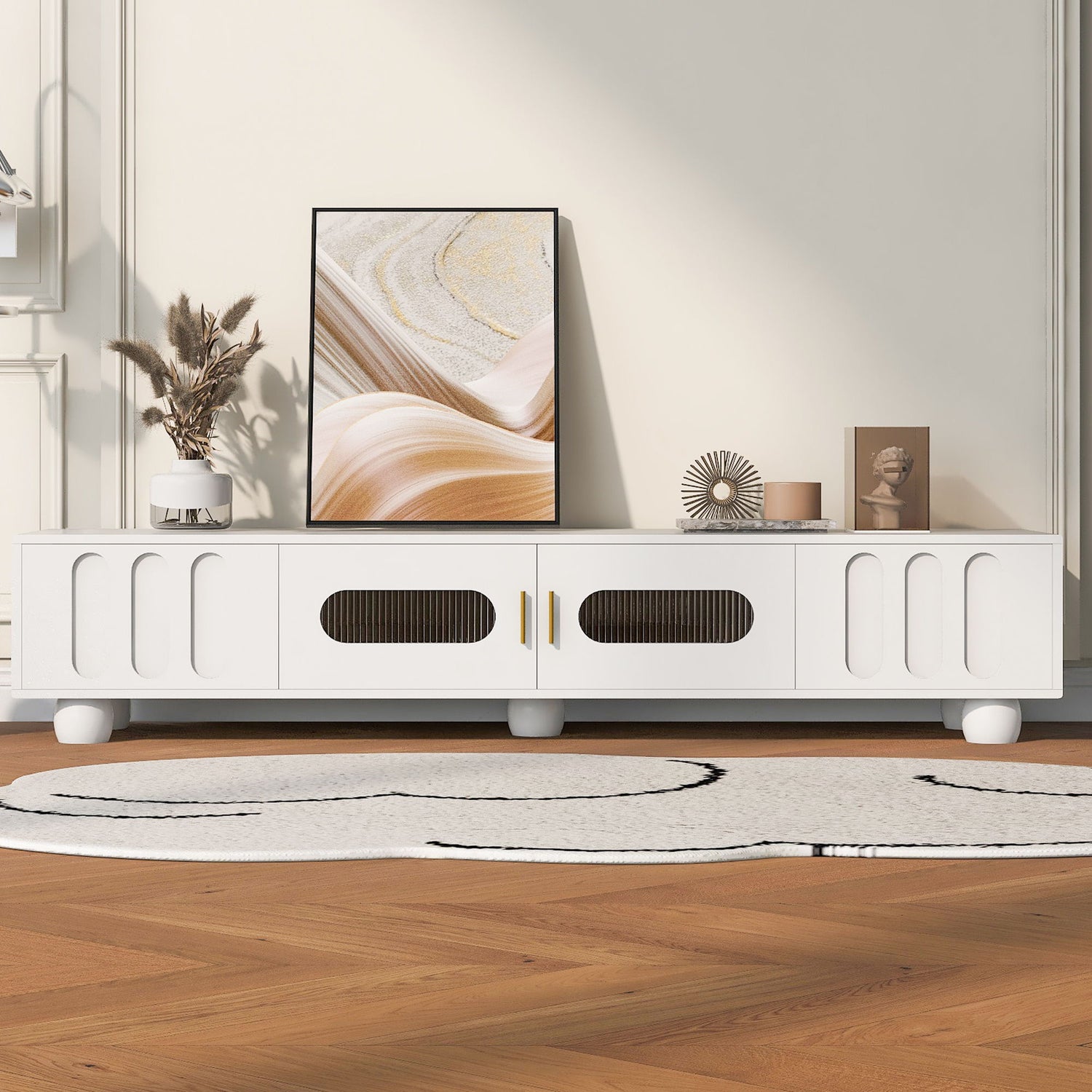 Modern TV Stand For TVs Up To 80&quot;, 2 Drawers And Cabinet