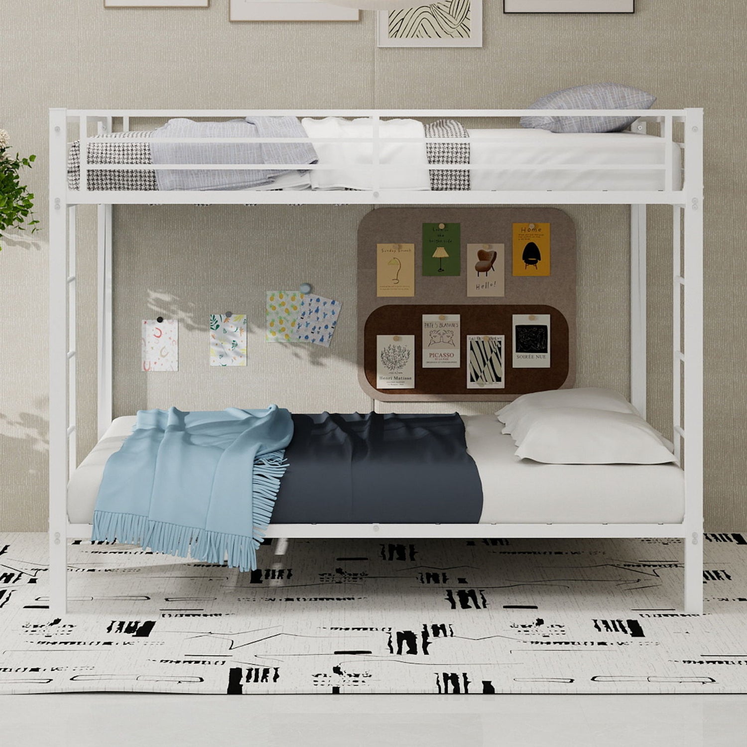 Bunk Bed For Kids, Convertible Frame With Ladders &amp; Guardrail